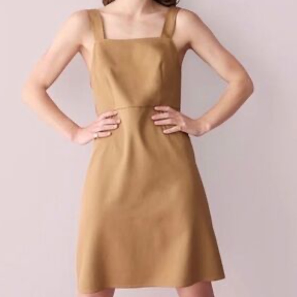 J. Crew Women's Grammercy Twill Camel Brown Square Neck Mini Dress